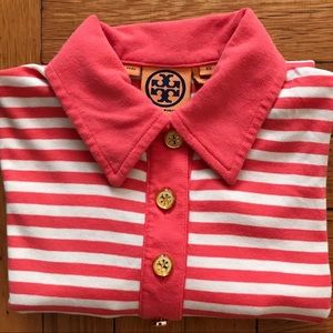 Tory Burch short sleeve polo shirt. Striped/ XS